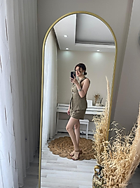 Ivay Haki Rengi Düğme Detaylı Keten Takım