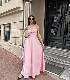 Melinda İp Askılı Pembe Elbise