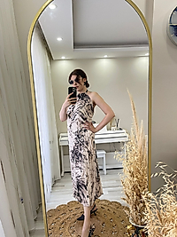 MANGO Leopar Saten Pileli Elbise